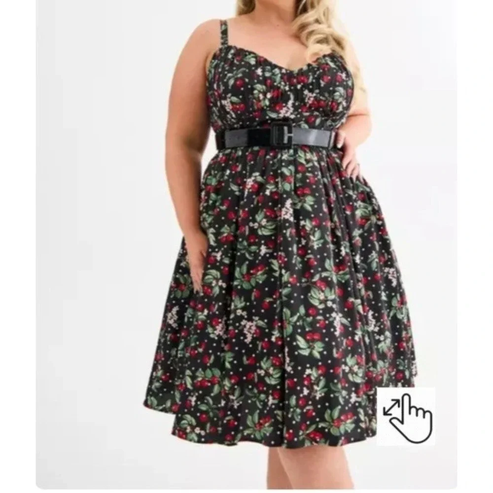 Retro Chic Torrid Dress 30 6X NEW Cherry Swing Chiffon Baby Doll Full Spring Red - Picture 4 of 12